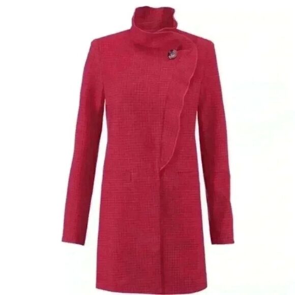 Cabi Womens Houndstooth Asymmetrical Button Jacket S Coat Red - Picture 1 of 10